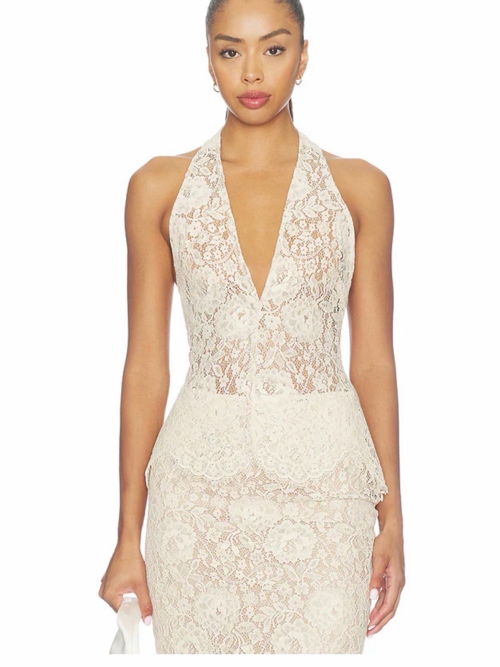 Lovers + Friends Cream Atlan Lace Halter V-Neck Peplum Top XS
